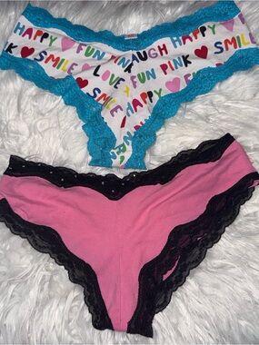 VTG PINK Victoria's Secret XLR Cheekiest Hipster Panty Bundle Rhinestone M 2pc